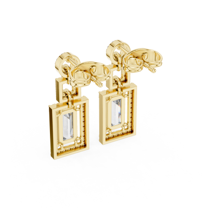 Emerald Round Cut Lab Grown Diamond Stud Earrings in Yellow Gold
