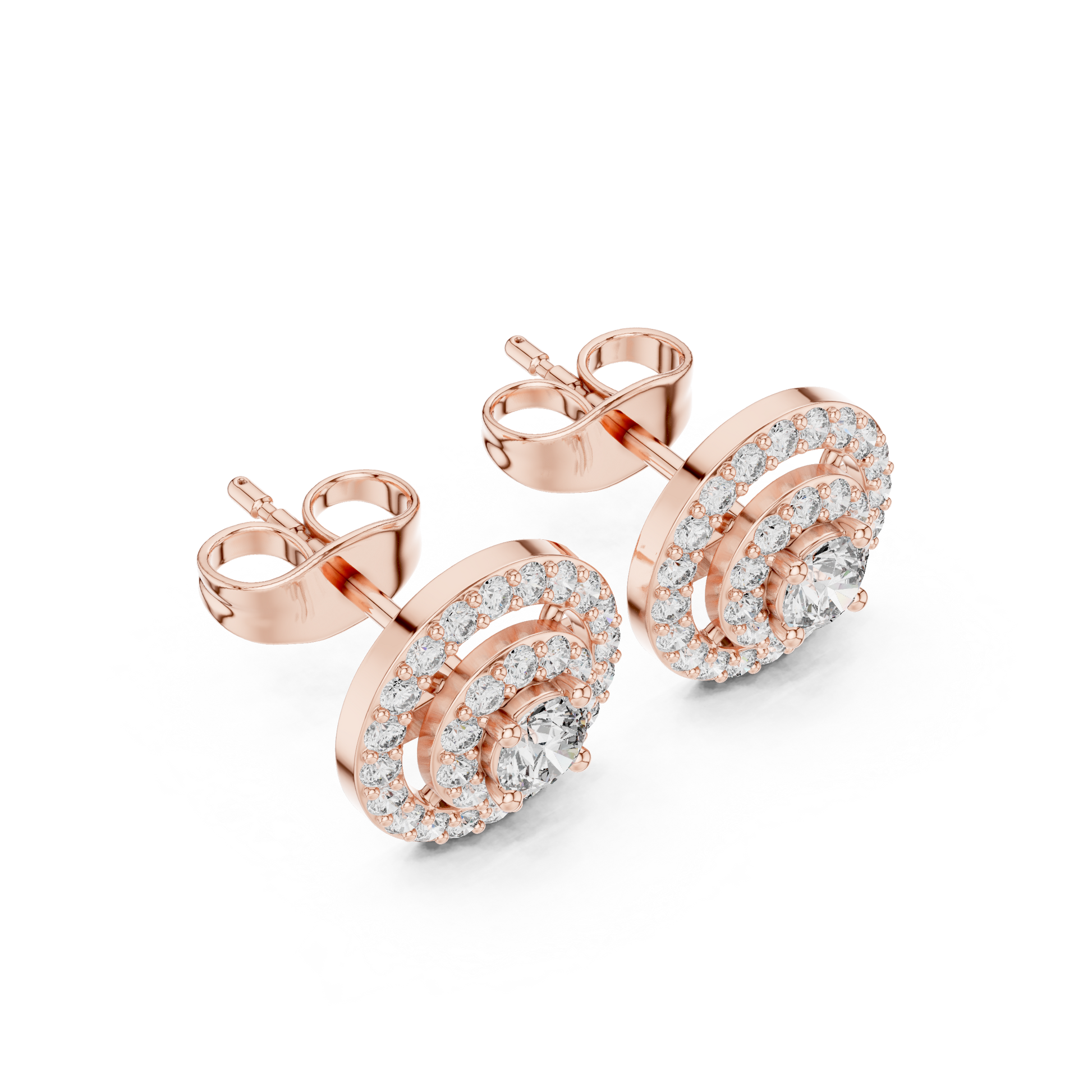 Round Cut Lab Grown Diamond Stud Earrings in Rose Gold