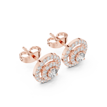 Round Cut Lab Grown Diamond Stud Earrings in Rose Gold