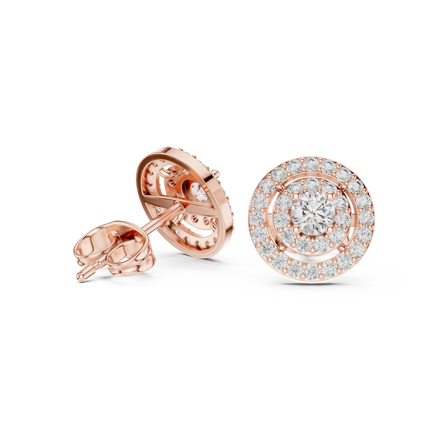 Round Cut Lab Grown Diamond Stud Earrings in Rose Gold