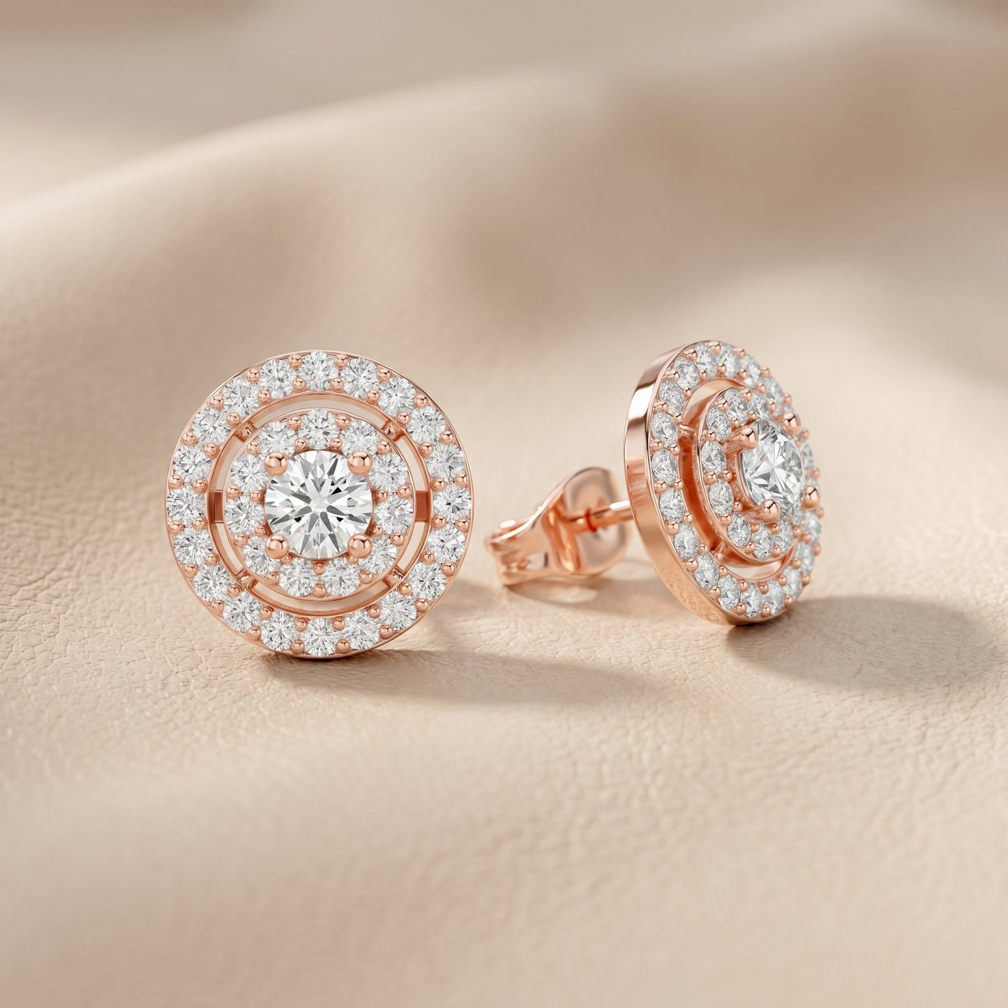 Round Cut Lab Grown Diamond Stud Earrings in Rose Gold