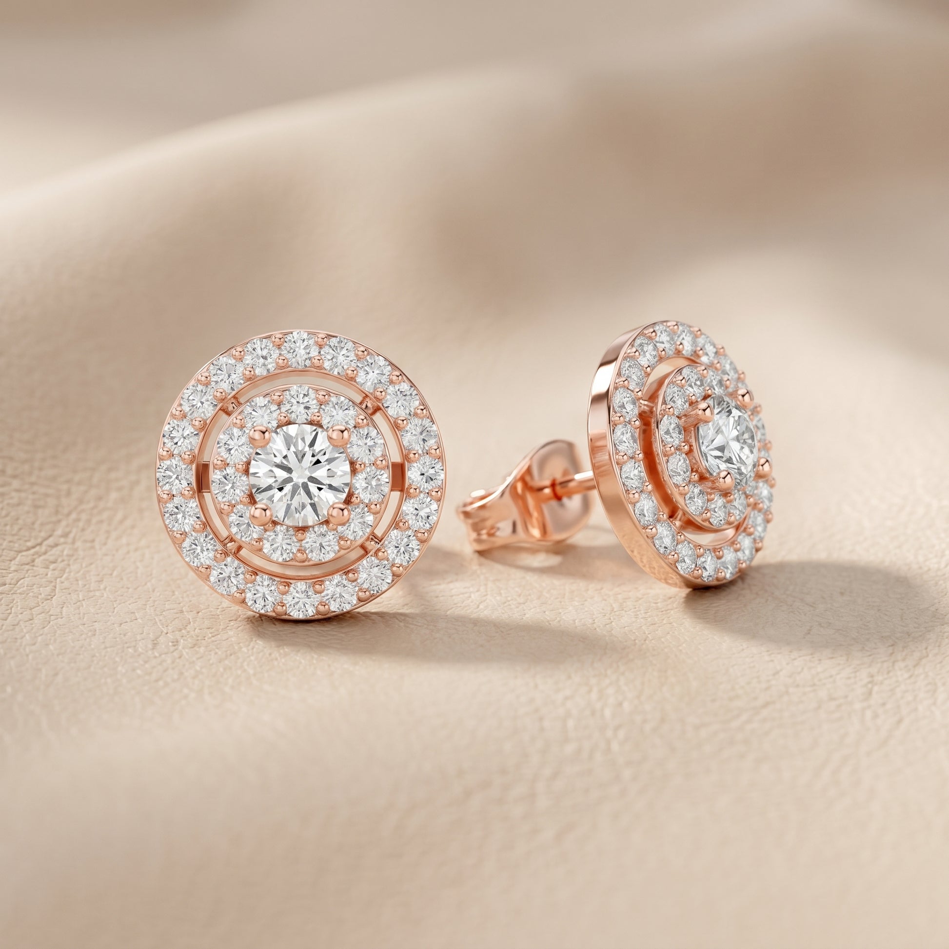 Round Cut Lab Grown Diamond Stud Earrings in Rose Gold