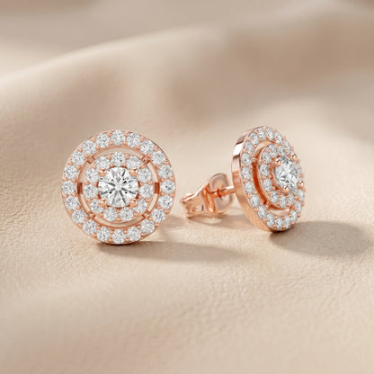 Round Cut Lab Grown Diamond Stud Earrings in Rose Gold