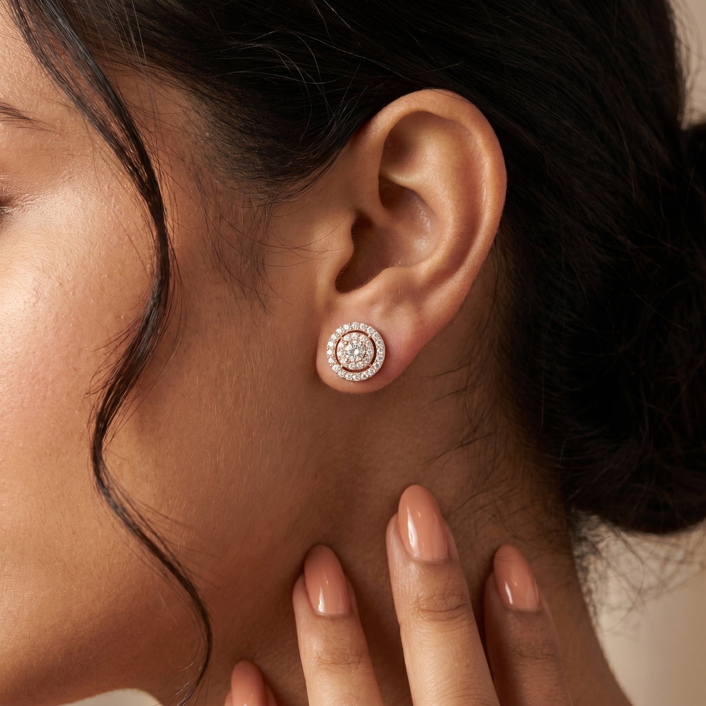 Round Cut Lab Grown Diamond Stud Earrings in Rose Gold