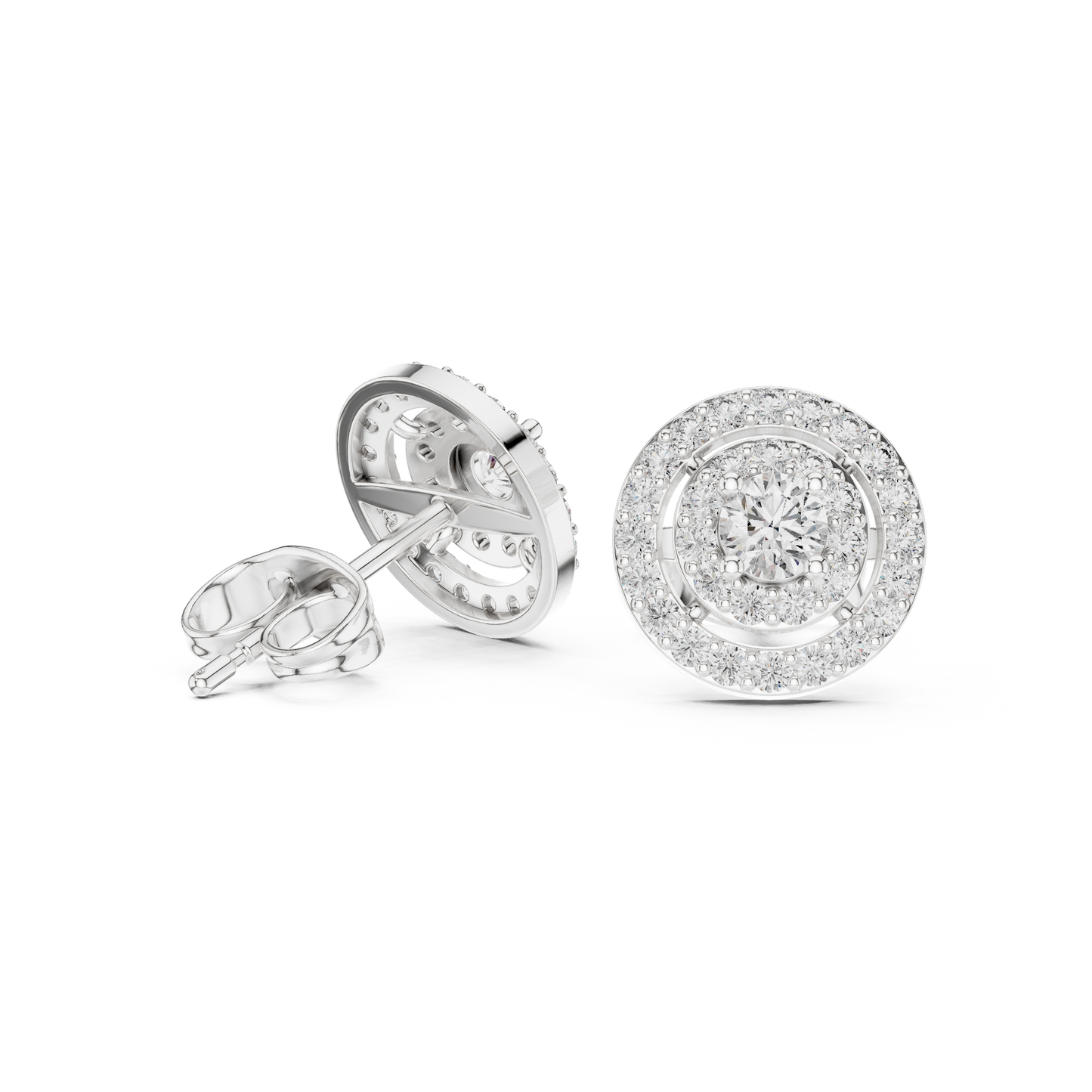 Round Cut Lab Grown Diamond Stud Earrings in Silver