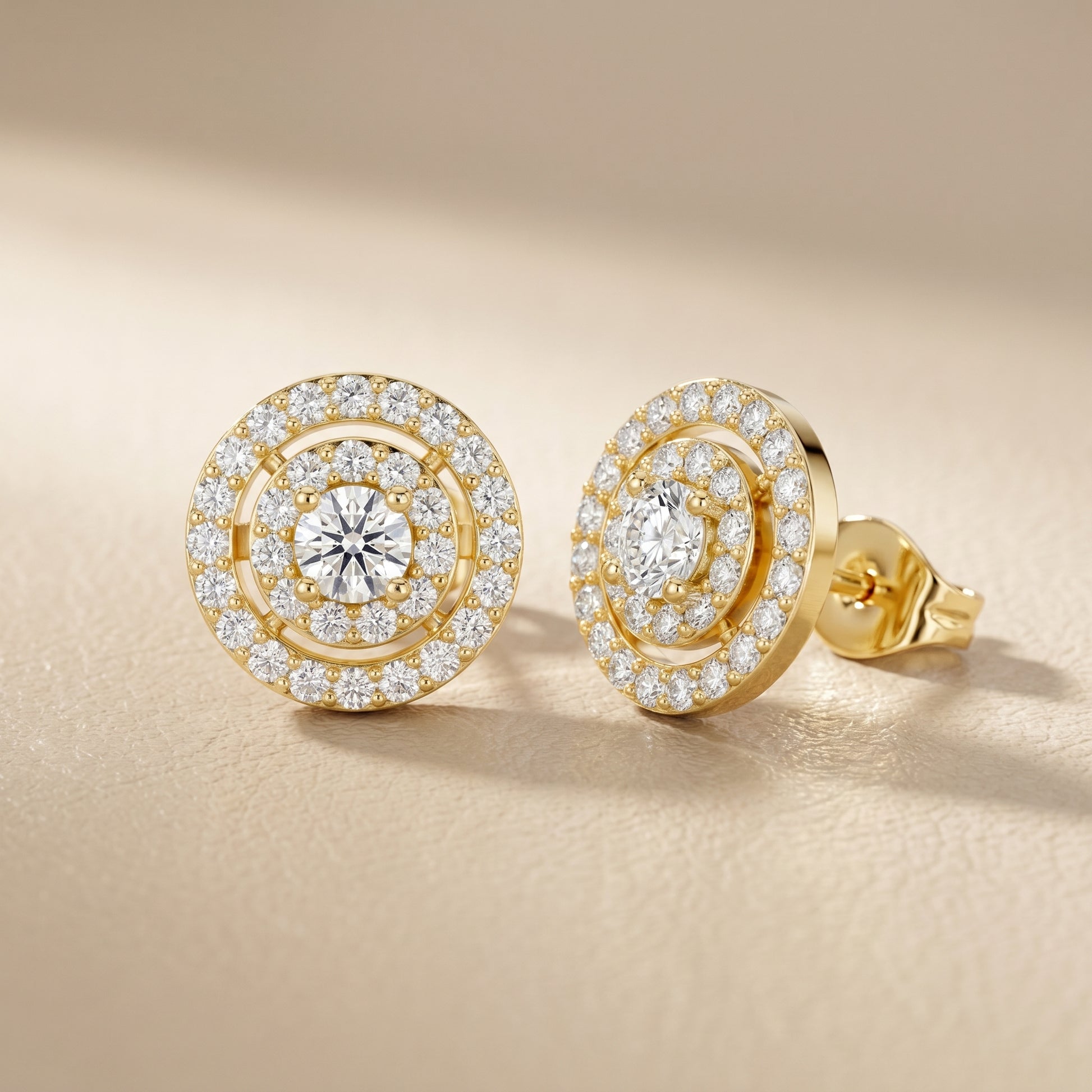 Round Cut Lab Grown Diamond Stud Earrings in Yellow Gold