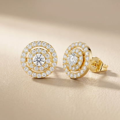 Round Cut Lab Grown Diamond Stud Earrings in Yellow Gold