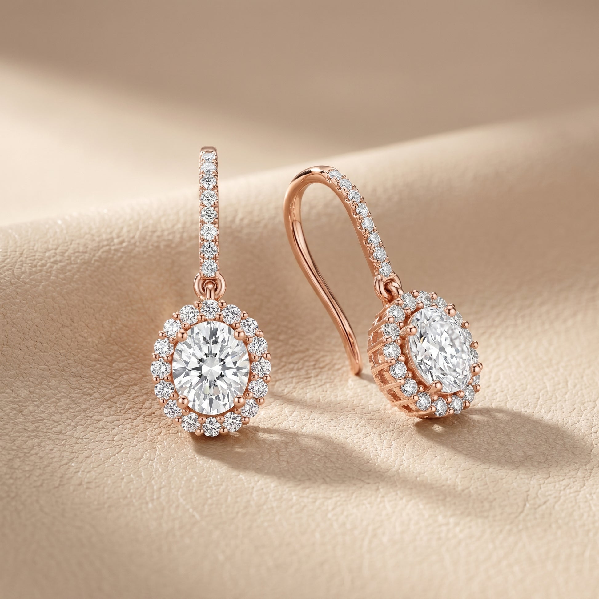 Oval Round Cut Lab Grown Diamond Stud Earrings in Rose Gold