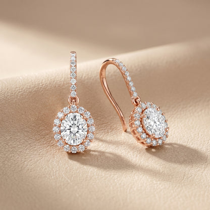 Oval Round Cut Lab Grown Diamond Stud Earrings in Rose Gold