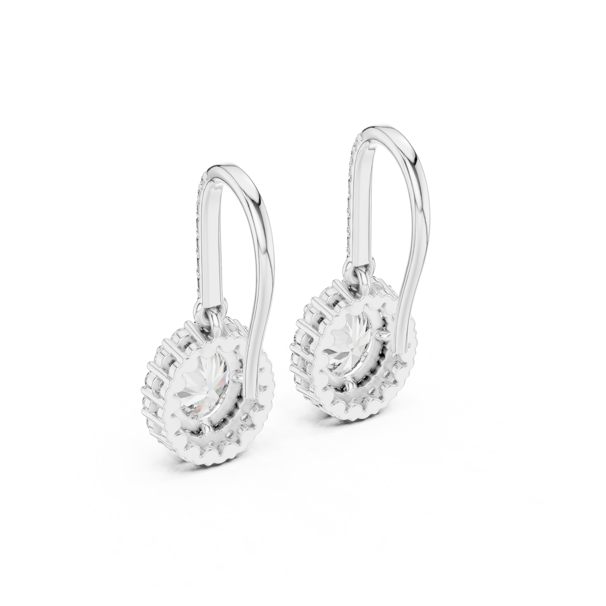 Oval Round Cut Lab Grown Diamond Stud Earrings in Silver