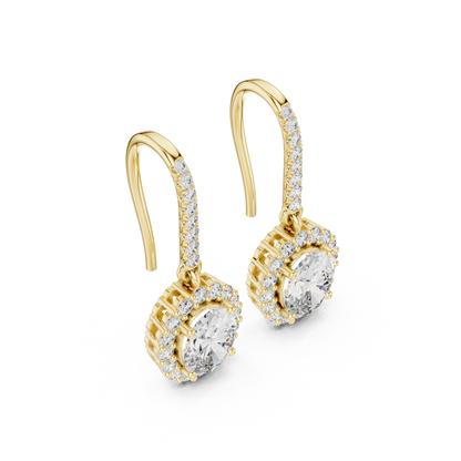 Oval Round Cut Lab Grown Diamond Stud Earrings in Yellow Gold