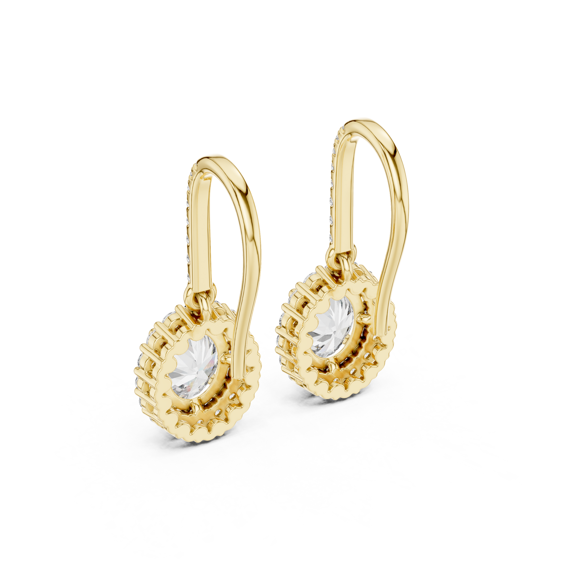Oval Round Cut Lab Grown Diamond Stud Earrings in Yellow Gold