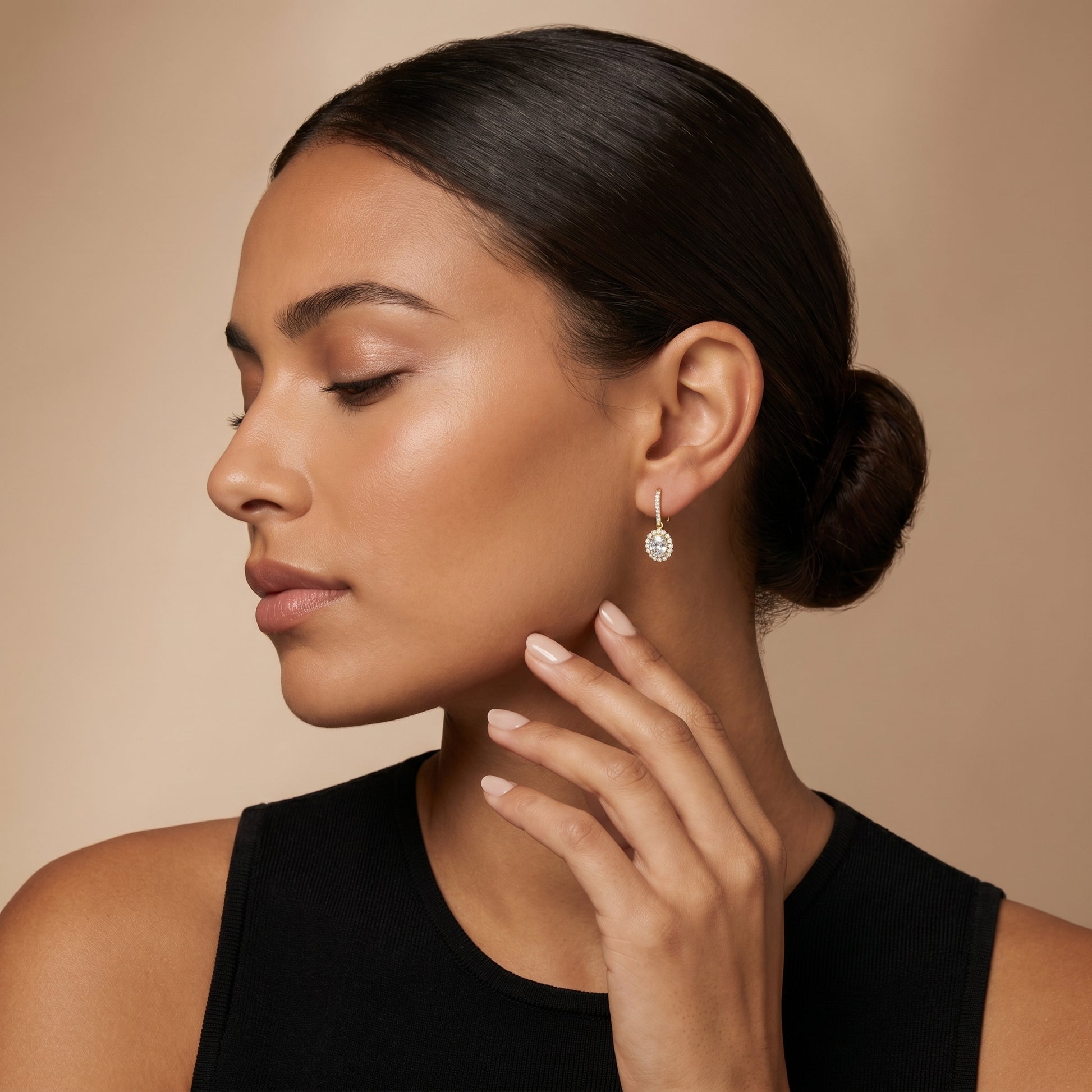Oval Round Cut Lab Grown Diamond Stud Earrings in Yellow Gold