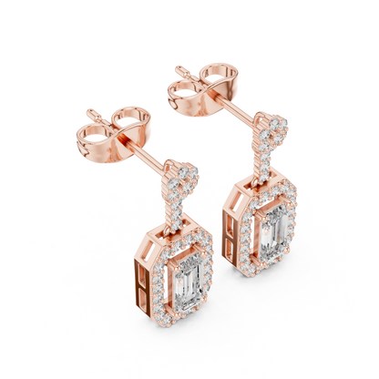 Emerald Round Cut Lab Grown Diamond Stud Earrings in Rose Gold