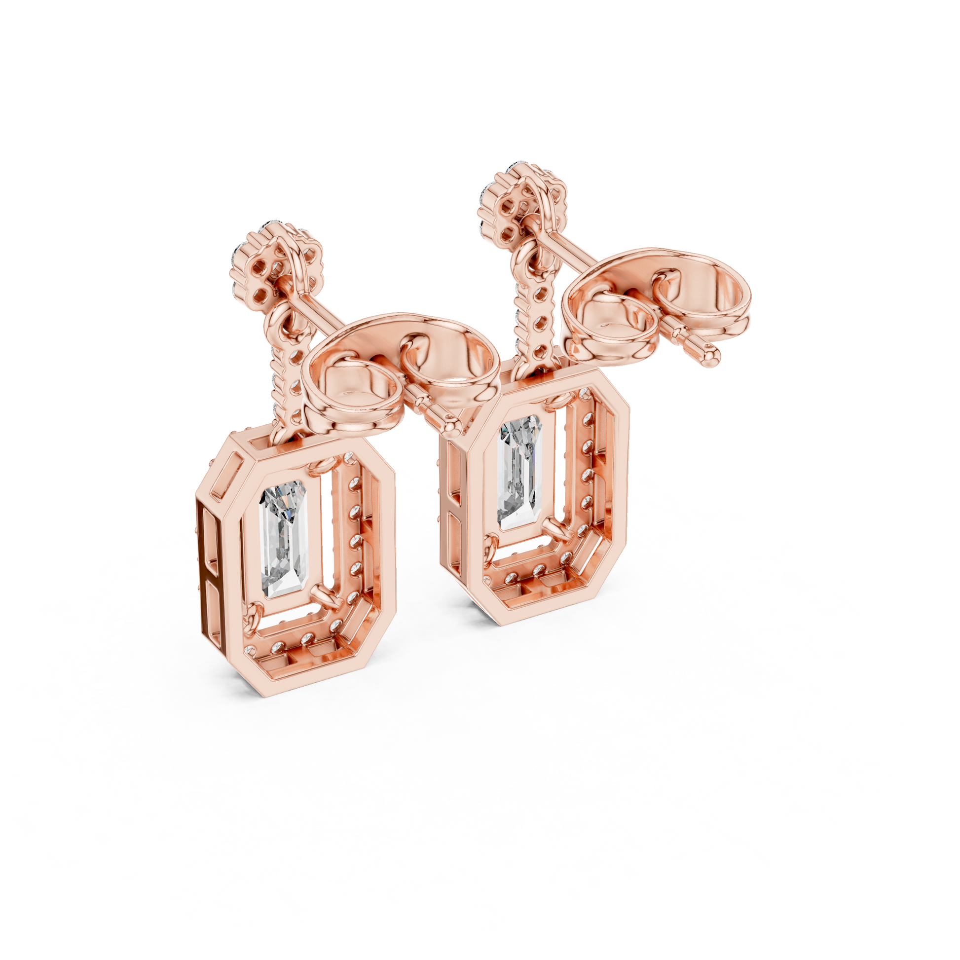 Emerald Round Cut Lab Grown Diamond Stud Earrings in Rose Gold