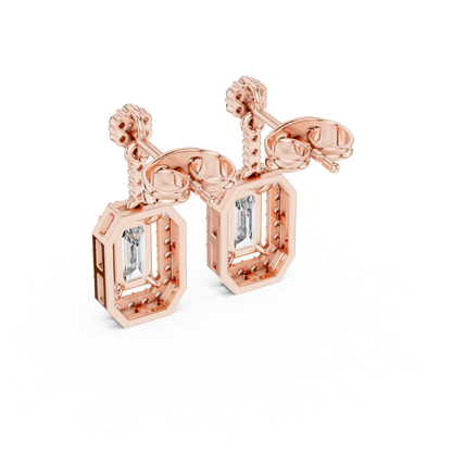 Emerald Round Cut Lab Grown Diamond Stud Earrings in Rose Gold