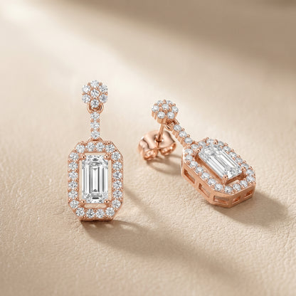 Emerald Round Cut Lab Grown Diamond Stud Earrings in Rose Gold