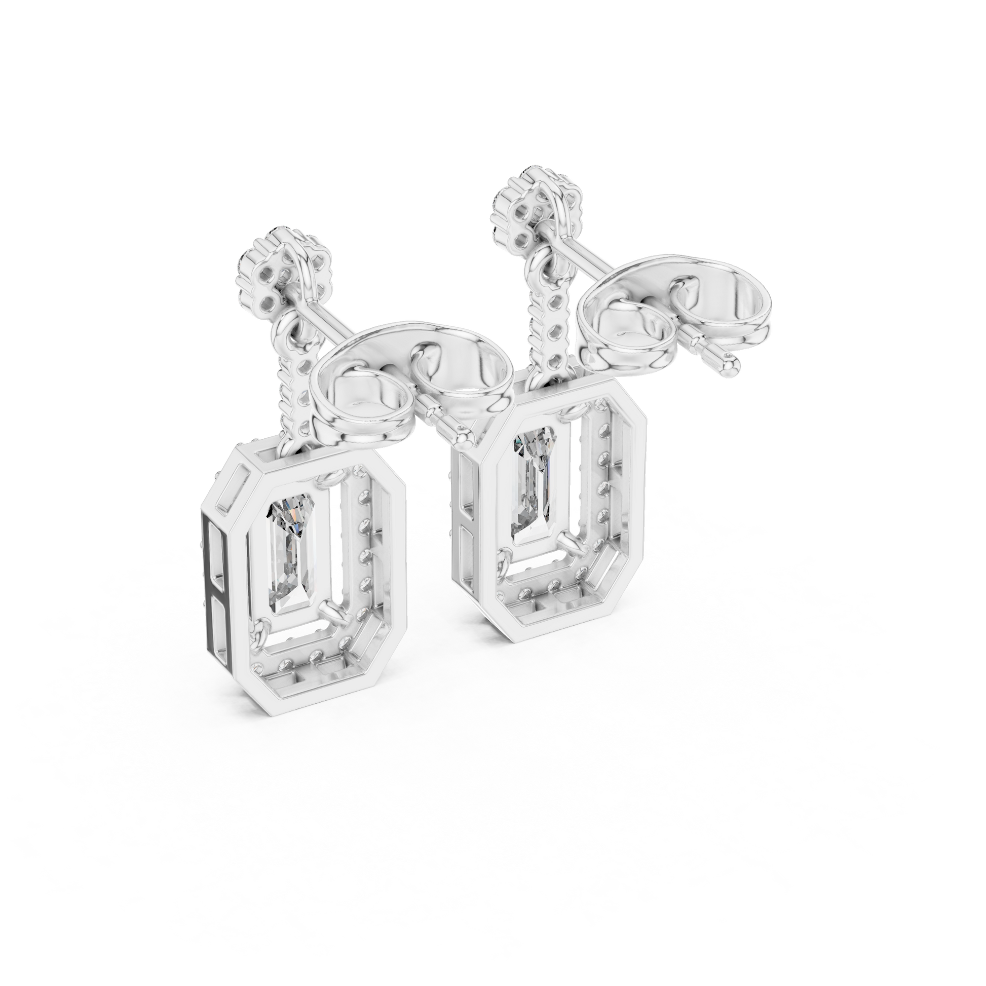 Emerald Round Cut Lab Grown Diamond Stud Earrings in White Gold