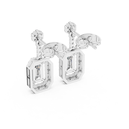 Emerald Round Cut Lab Grown Diamond Stud Earrings in Platinum