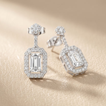 Emerald Round Cut Lab Grown Diamond Stud Earrings in White Gold
