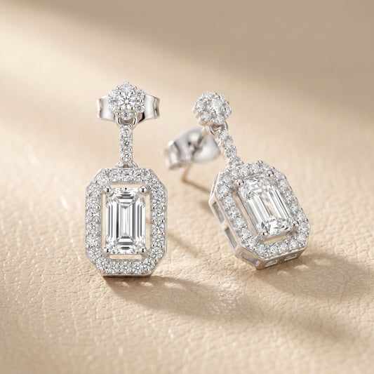 Emerald Round Cut Lab Grown Diamond Stud Earrings in White Gold