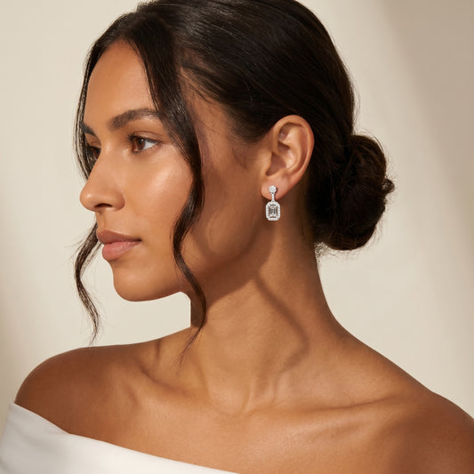 Emerald Round Cut Lab Grown Diamond Stud Earrings in White Gold