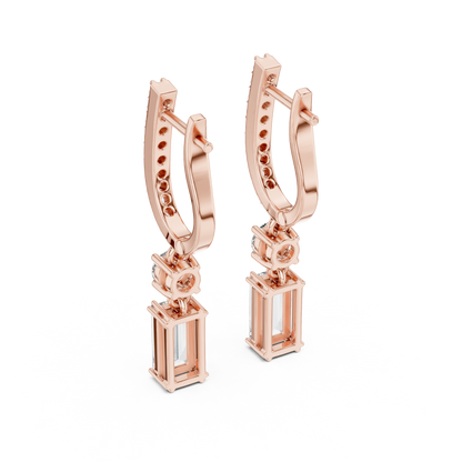 Emerald Round Cut Lab Grown Diamond Hoop Earrings in Rose Gold