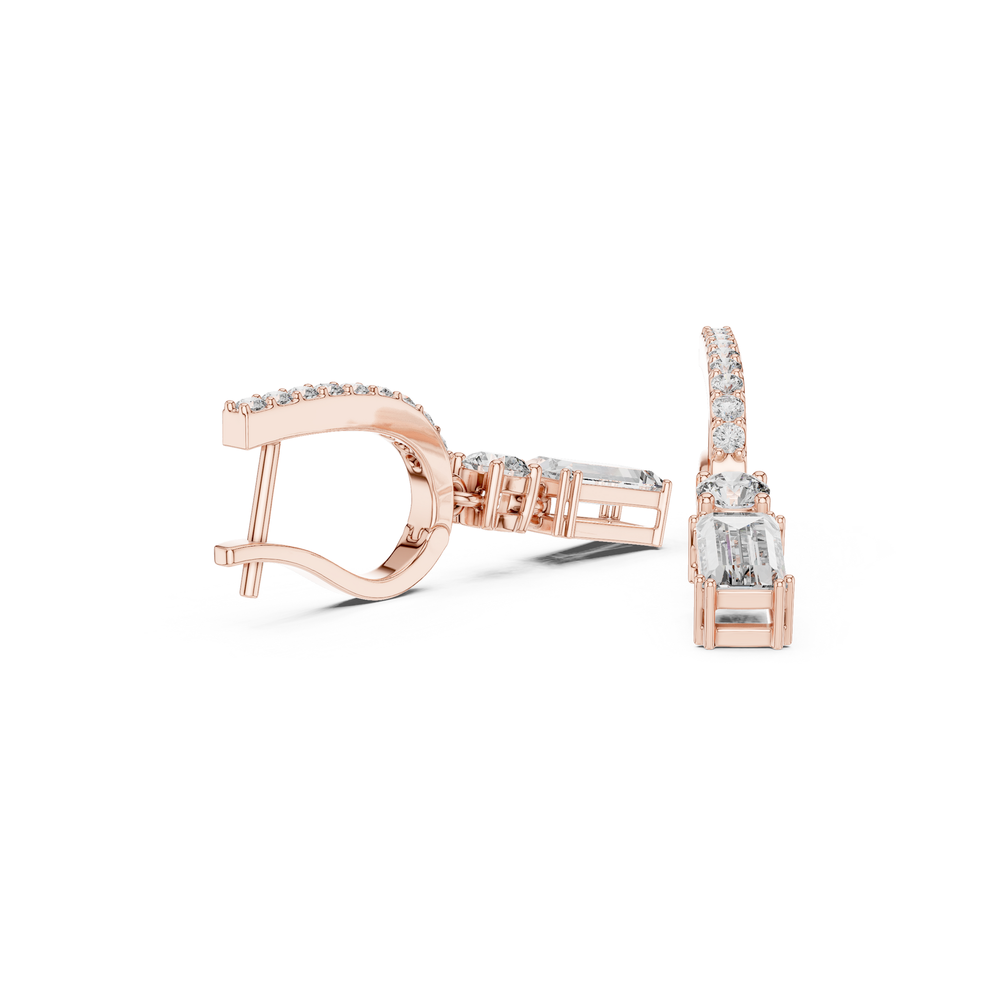 Emerald Round Cut Lab Grown Diamond Hoop Earrings in Rose Gold