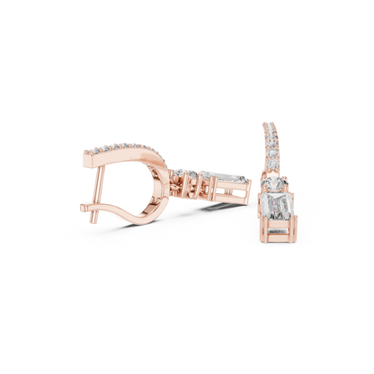 Emerald Round Cut Lab Grown Diamond Hoop Earrings in Rose Gold