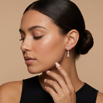 Emerald Round Cut Lab Grown Diamond Hoop Earrings in Rose Gold