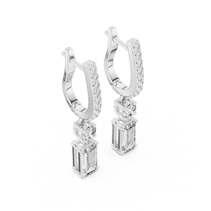 Emerald Round Cut Lab Grown Diamond Hoop Earrings in White Gold