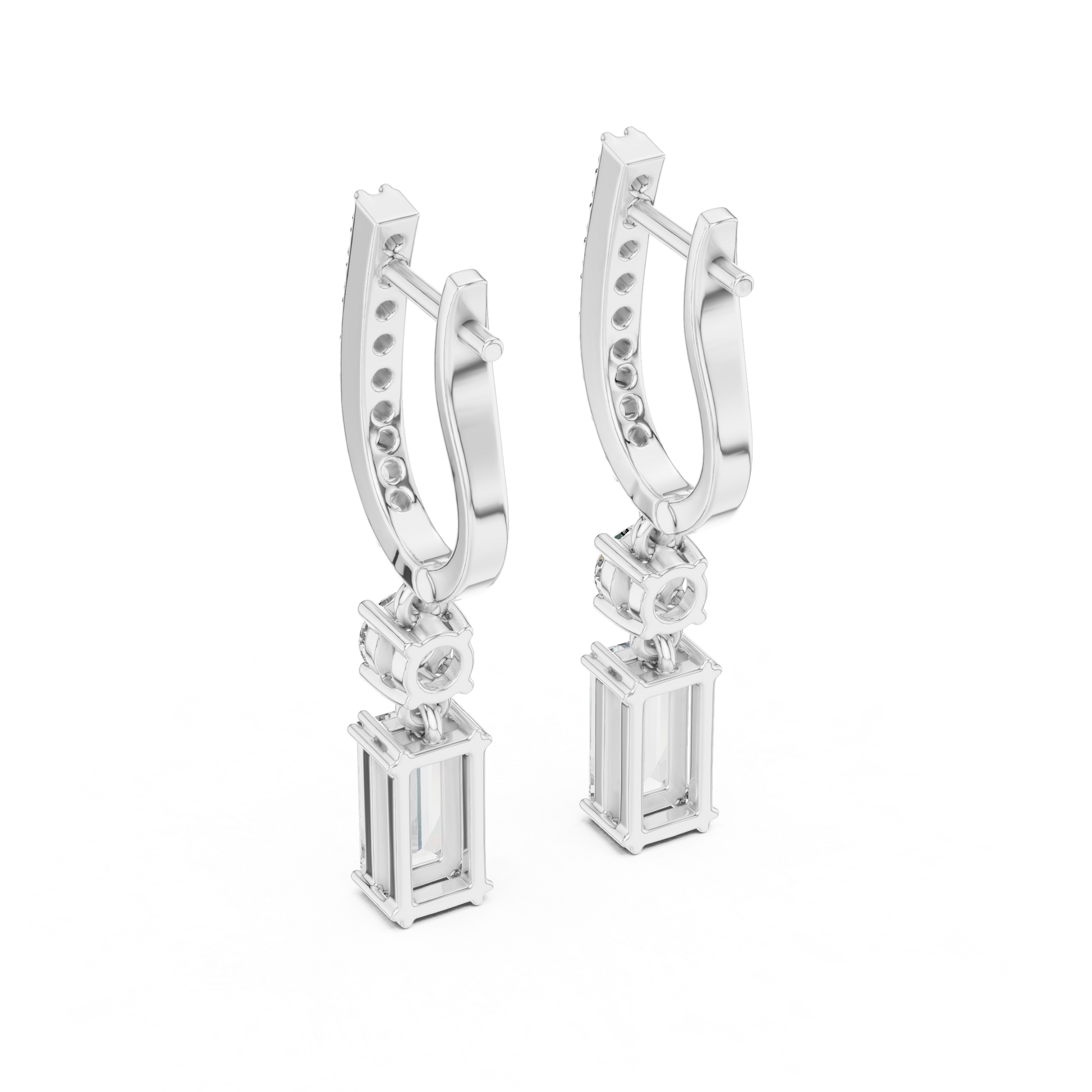 Emerald Round Cut Lab Grown Diamond Hoop Earrings in White Gold