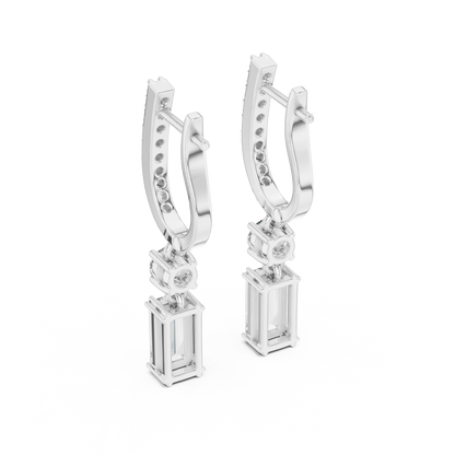 Emerald Round Cut Lab Grown Diamond Hoop Earrings in White Gold