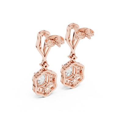 Oval Round Cut Lab Grown Diamond Drop Earrings in Rose Gold