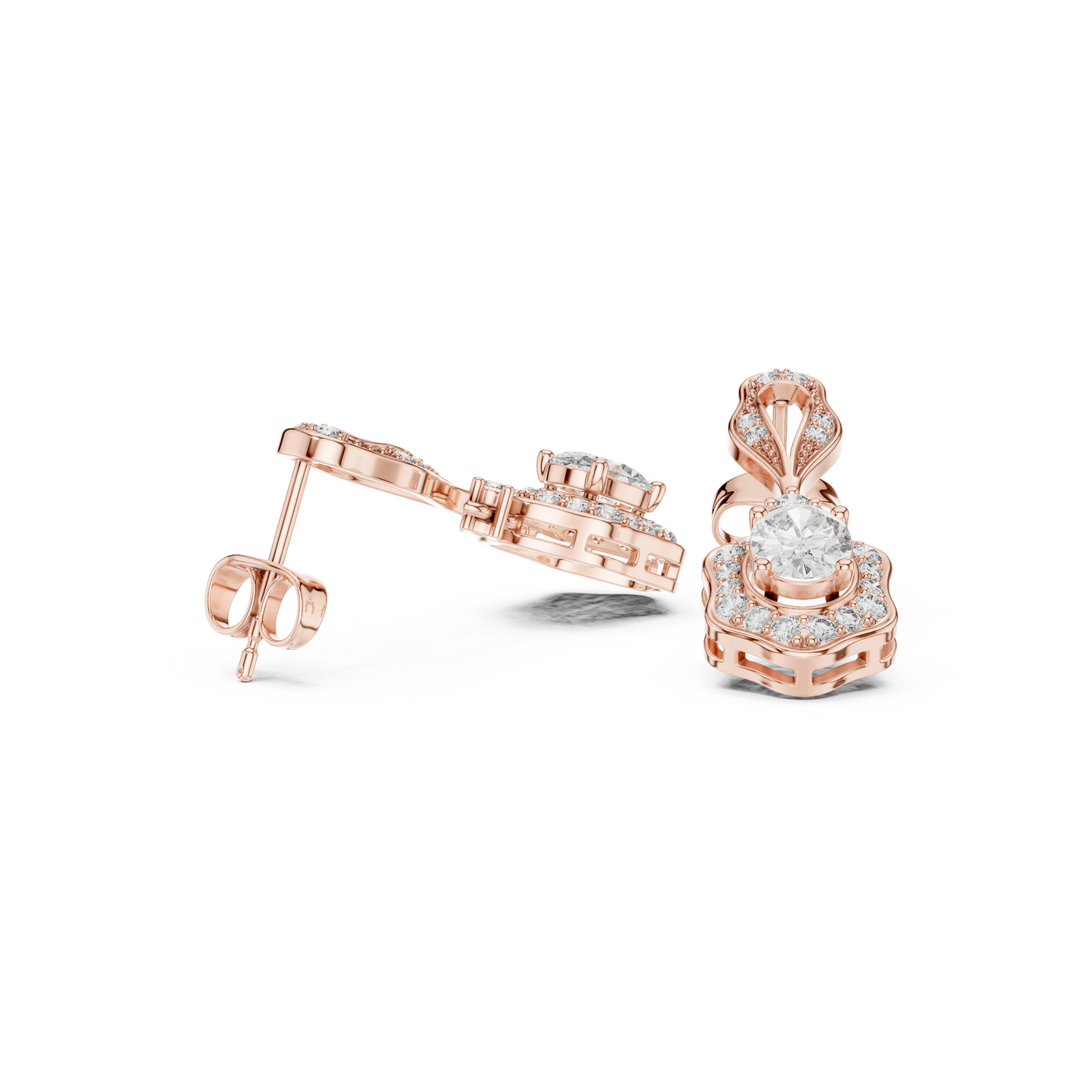 Oval Round Cut Lab Grown Diamond Drop Earrings in Rose Gold