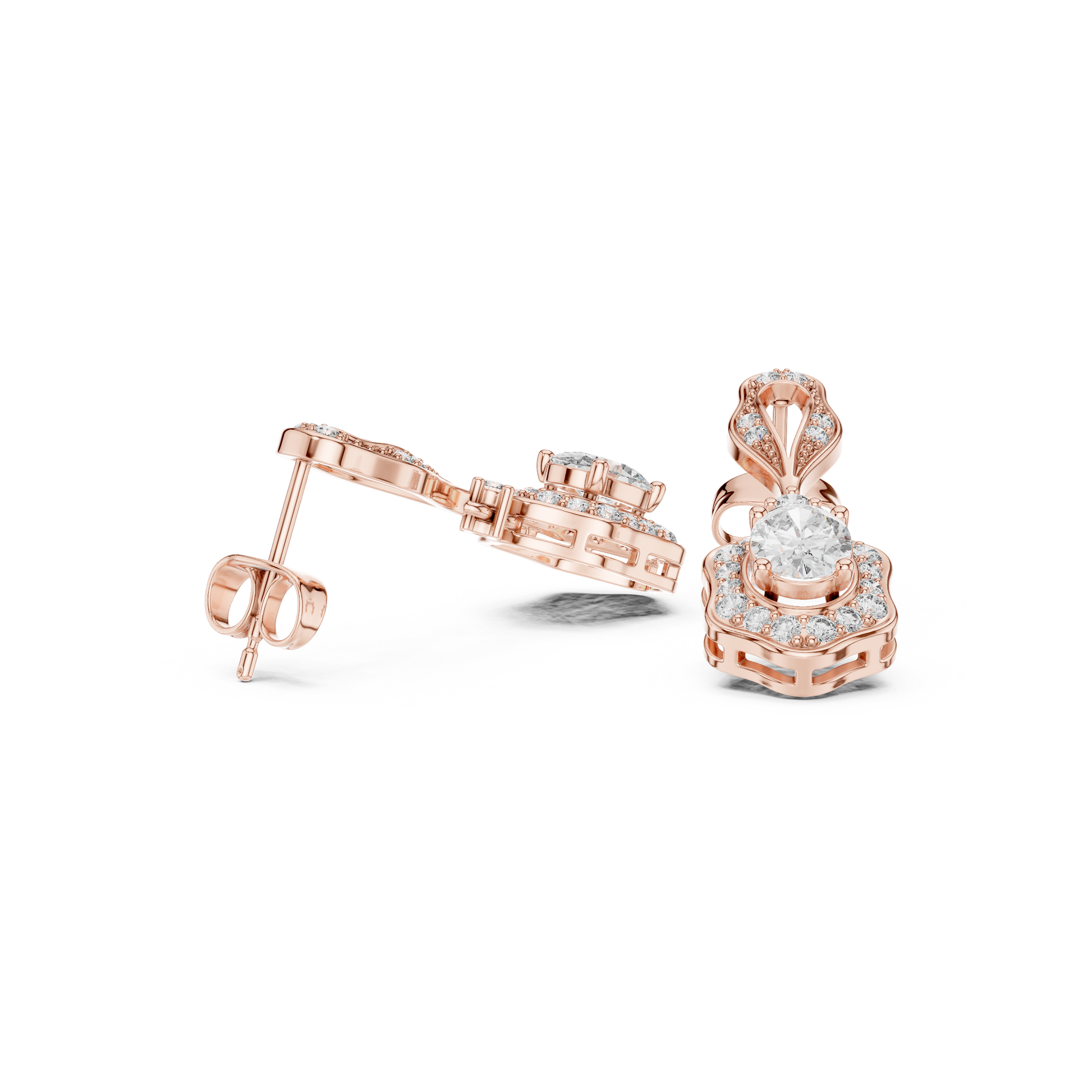 Oval Round Cut Lab Grown Diamond Drop Earrings in Rose Gold