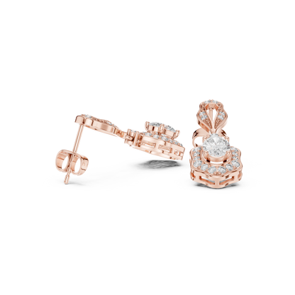 Oval Round Cut Lab Grown Diamond Drop Earrings in Rose Gold