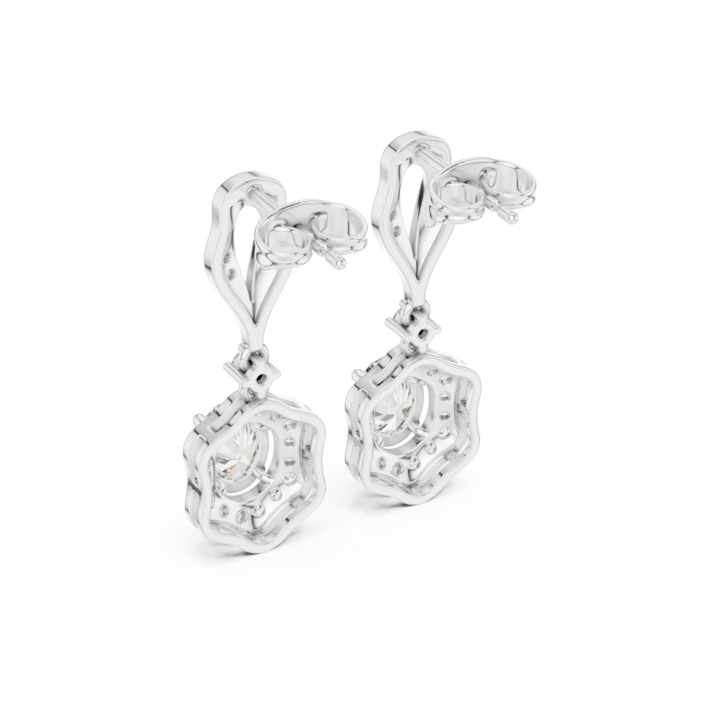 Oval Round Cut Lab Grown Diamond Drop Earrings in White Gold