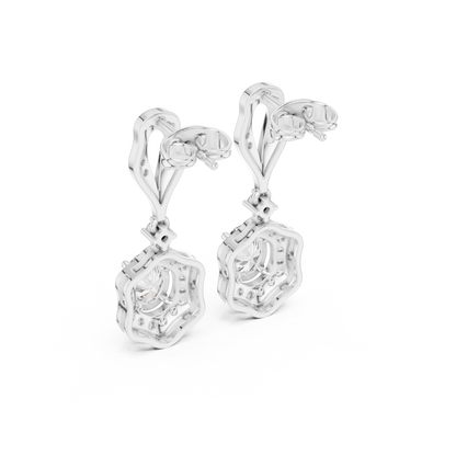 Oval Round Cut Lab Grown Diamond Drop Earrings in White Gold