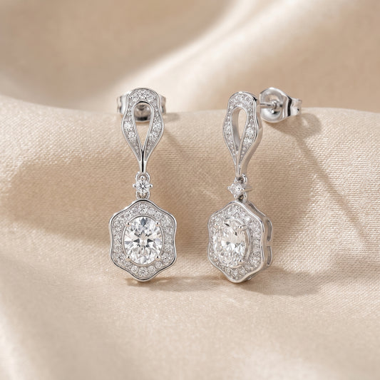 Oval Round Cut Lab Grown Diamond Drop Earrings in White Gold