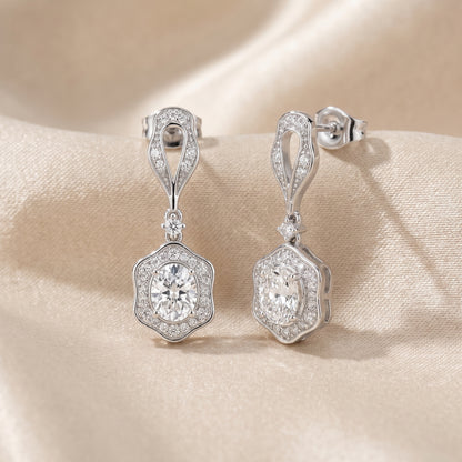 Oval Round Cut Lab Grown Diamond Drop Earrings in Platinum