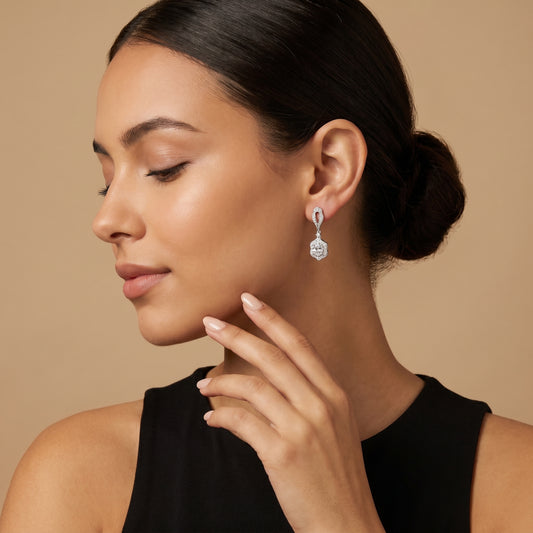 Oval Round Cut Lab Grown Diamond Drop Earrings in White Gold