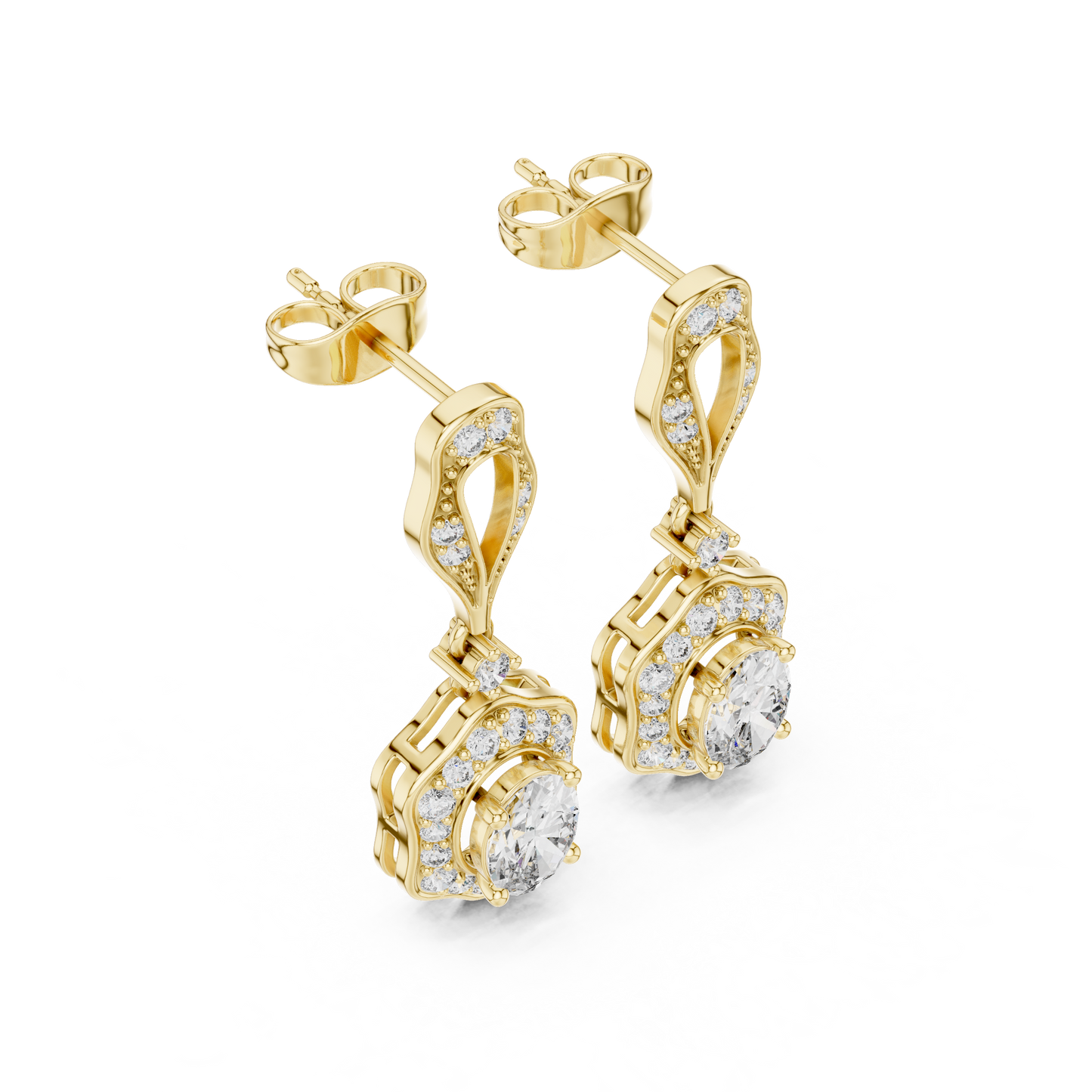 Oval Round Cut Lab Grown Diamond Drop Earrings in Yellow Gold