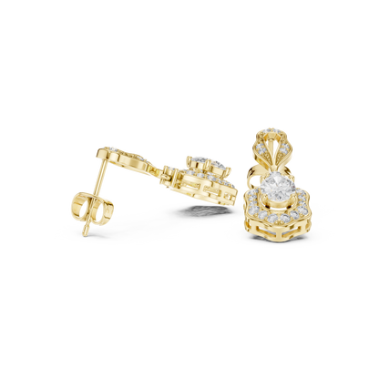 Oval Round Cut Lab Grown Diamond Drop Earrings in Yellow Gold