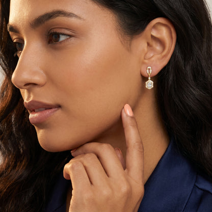 Oval Round Cut Lab Grown Diamond Drop Earrings in Yellow Gold