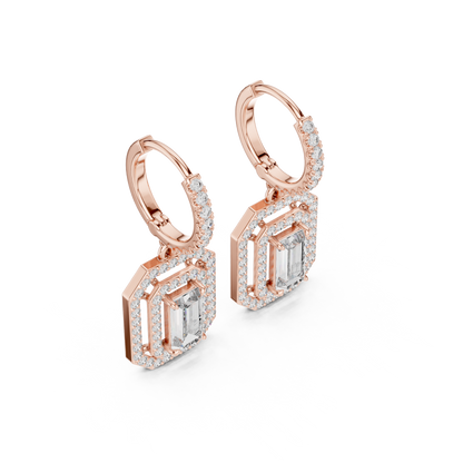 Emerald Round Cut Lab Grown Diamond Hoop Earrings in Rose Gold