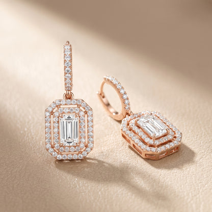 Emerald Round Cut Lab Grown Diamond Hoop Earrings in Rose Gold