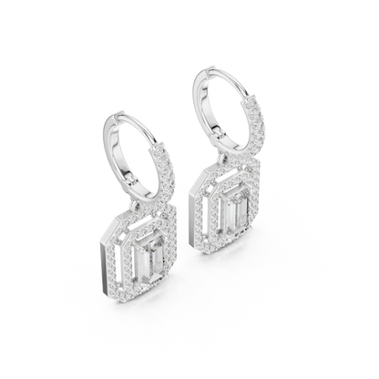 Emerald Round Cut Lab Grown Diamond Hoop Earrings in Platinum