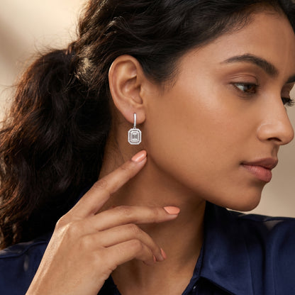 Emerald Round Cut Lab Grown Diamond Hoop Earrings in Platinum