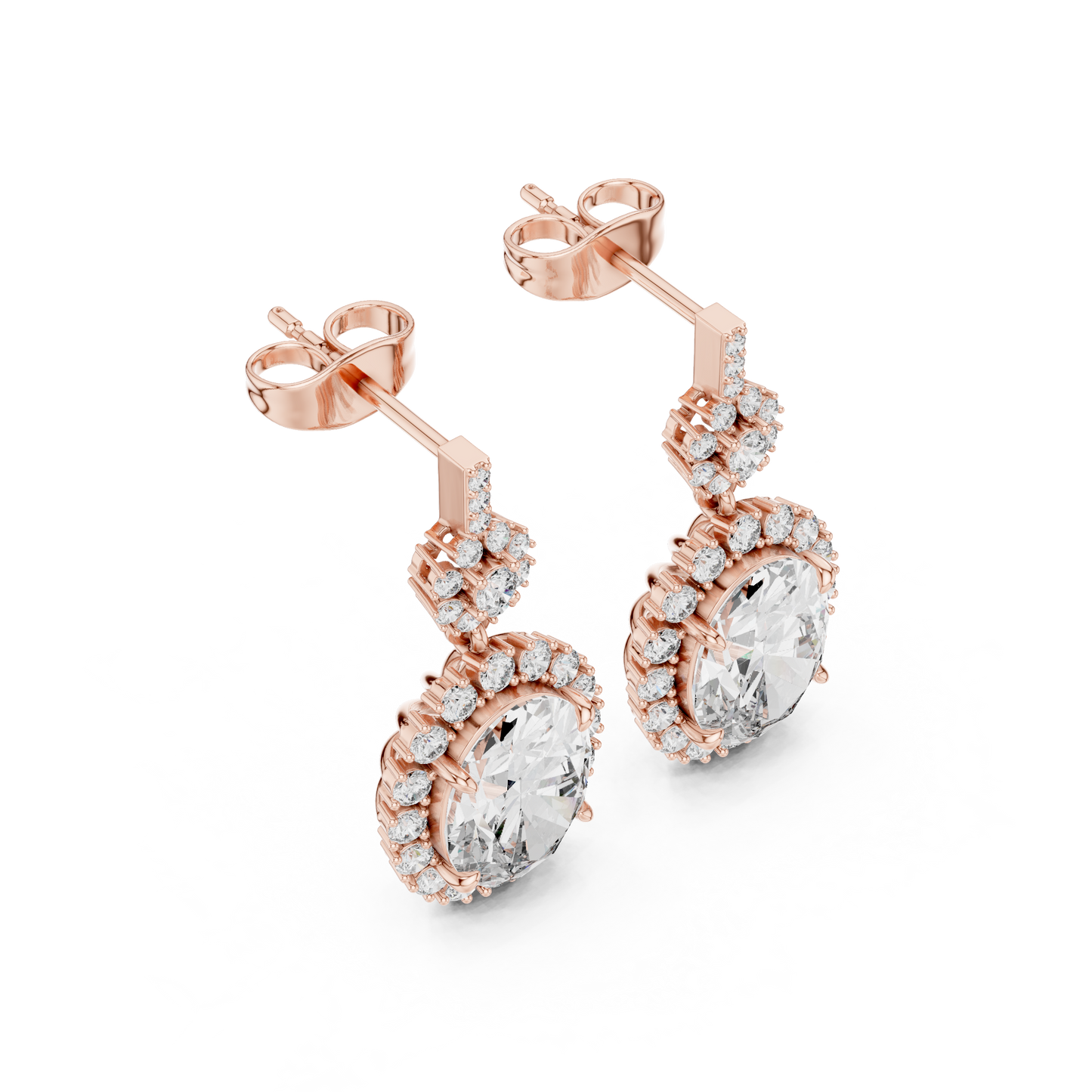 Oval Round Cut Lab Grown Diamond Stud Earrings in Rose Gold